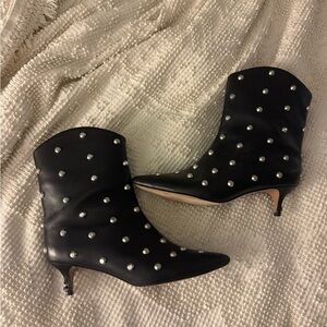 SCHUTZ Maryann Black Studded Kitten Heeled Boots Size 7.5